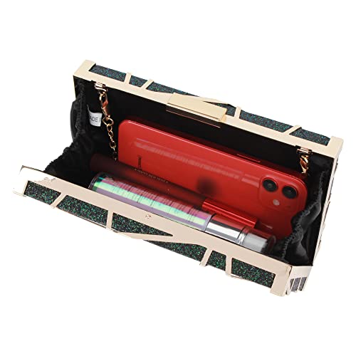 Women Lattice Pattern Metal Handbag Chain Geometric Evening Clutch Purse, Gold