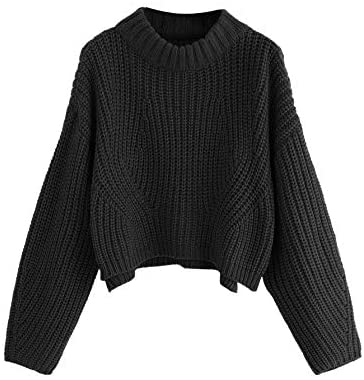 Women's Mock Neck Drop Shoulder Oversized Batwing Sleeve Crop Top Sweater