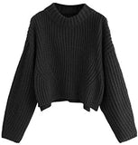 Women's Mock Neck Drop Shoulder Oversized Batwing Sleeve Crop Top Sweater
