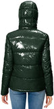 Women's Winter Hooded Shiny Puffer Jacket Casual Warm Quilted Full Zip Short Bubble Padded Coat (as1, alpha, s, regular, regular, Dark Gold, Small)