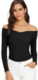 Women's Sexy Off Shoulder Long Sleeve T-Shirt Cross Wrap Ribbed Knit Tops