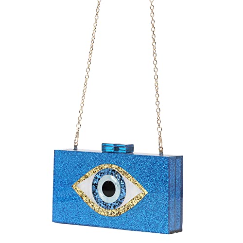 Clutch Purses for Women-Evil Eye Acrylic Clutch Glitter Purse Evening Bag Chain Shoulder Crossbody Handbags