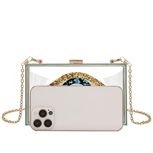 Clutch Purses for Women-Evil Eye Acrylic Clutch Glitter Purse Evening Bag Chain Shoulder Crossbody Handbags