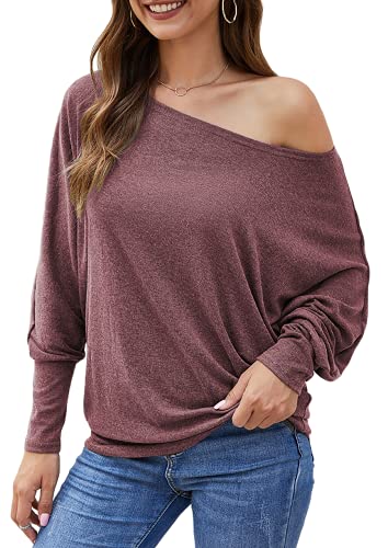 Long Sleeve Tops for Women,Sexy Off Shoulder Tops Oversized Pullover Sweater Casual Fall Shirts Tunic Blouse