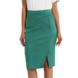 Bellivera Women Faux Suede Leather Pencil Skirt, Spring Fall Casual Midi Skirts Spring and Summer Hip Wrapped Back Split FF21 Camel L