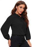 Women's Long Sleeve Front Bow Tie Ruffle Collar Elegant Blouse Shirt Tops