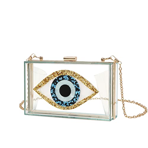 Clutch Purses for Women-Evil Eye Acrylic Clutch Glitter Purse Evening Bag Chain Shoulder Crossbody Handbags