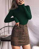 Women's Mock Turtle Neck Long Sleeve Tops Bodysuit Jumpsuit (A Long Sleeve Black)