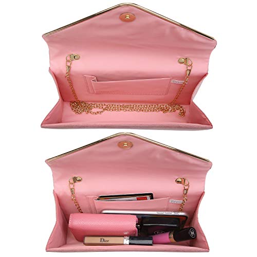 Ladies' Velvet Evening Clutch Handbag Formal Party Clutch For Women With Chain Strap (Rose)