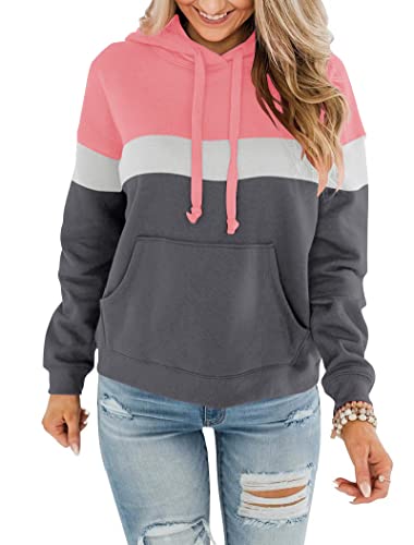 Womens Casual Hoodies Crew Neck Long Sleeve Sweatshirts With Pocket Lightweight Pullover Tops-Gradient