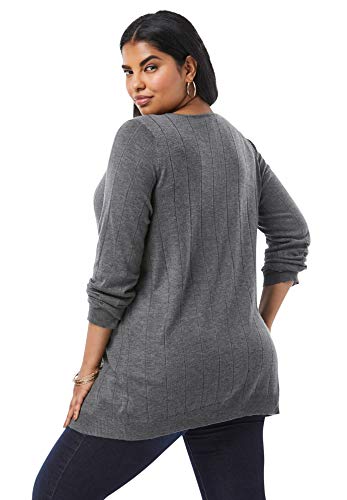 Women's Plus Size Fine Gauge Drop Needle V-Neck Sweater