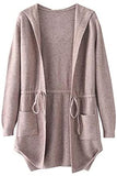 Women's Drawstring Waist Knit Hooded Cardigan Sweaters Long Sleeve with Pocket
