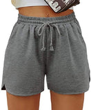 Women's Solid Stretchy Drawstring Waist Track Shorts