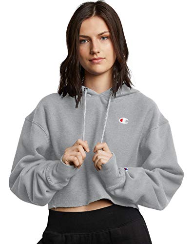 Champion womens Reverse Weave Cropped Cut-off Hoodie, Left Chest C Hooded Sweatshirt, White-549302, XX-Large US