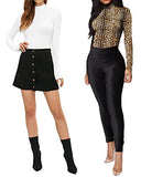 Women's Mock Turtle Neck Long Sleeve Tops Bodysuit Jumpsuit (A Long Sleeve Black)