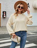 Women's Chunky Sweater Crewneck Sweatshirt Knit Lantern Sleeve Oversized Pullover Sweater with Pearls (Large, Grey)
