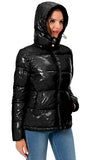 Women's Winter Hooded Shiny Puffer Jacket Casual Warm Quilted Full Zip Short Bubble Padded Coat (as1, alpha, s, regular, regular, Dark Gold, Small)