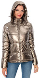 Women's Winter Hooded Shiny Puffer Jacket Casual Warm Quilted Full Zip Short Bubble Padded Coat (as1, alpha, s, regular, regular, Dark Gold, Small)