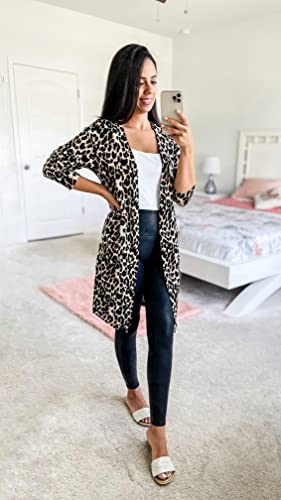 Women's Leopard Print Open Front Cardigan Shirt with Pockets Long Sleeve Lightweight Coat(Leopard01,M)