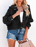 Denim Jacket for Women Distressed Ripped Frayed Crop Jean Jacket American Flag Long Sleeve Light Blue Button Closure Bike Coat