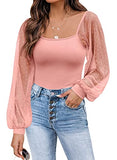 Women's Puff Sleeve Tops Mesh Sexy Casual Tee Shirts Blouses
