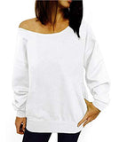 Women Off Shoulder Sweatshirt Slouchy Shirt Long Sleeve Pullover Tops Blue