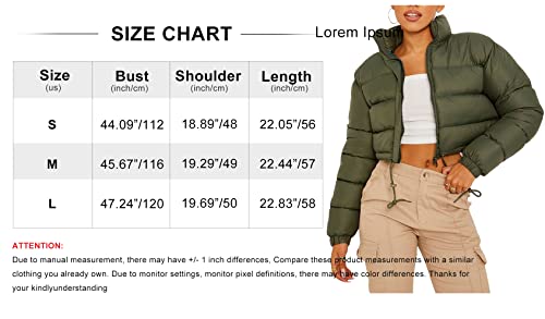 Women Cropped Puffer Jacket Winter Zip Up Short Padded Down Coat(Green-M)