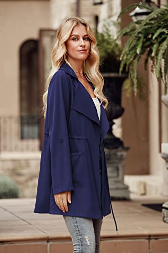 Women's Casual Lightweight Jackets Long Sleeve Drawstring Waist Lapel Trench Coat Outwear with Pockets