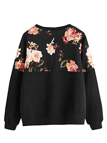 Women's Casual Floral Print Long Sleeve Pullover Tops Baby Blue