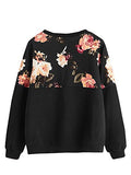 Women's Casual Floral Print Long Sleeve Pullover Tops Baby Blue