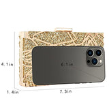 Women Lattice Pattern Metal Handbag Chain Geometric Evening Clutch Purse, Gold