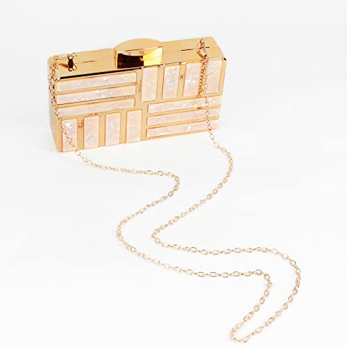 Women Lattice Pattern Metal Handbag Chain Geometric Evening Clutch Purse, Gold