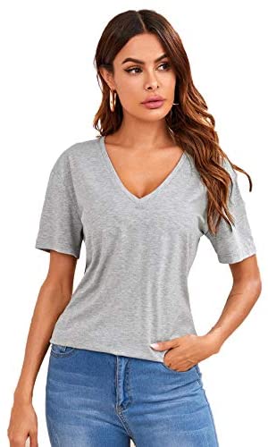 Women's Summer Teen Basic V Neck Short Sleeve Loose Casual Tee T-Shirt Top