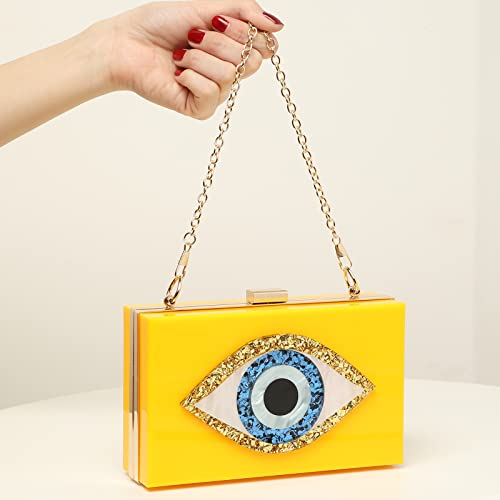 Clutch Purses for Women-Evil Eye Acrylic Clutch Glitter Purse Evening Bag Chain Shoulder Crossbody Handbags