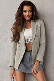 Blazer Jackets for Women Tweed Double Breasted Elegant Lightweight Cardigan Outwear Gray S