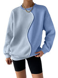 Women's Color Block Crew Neck Oversized Sweatshirt Drop Shoulder Casual Pullover