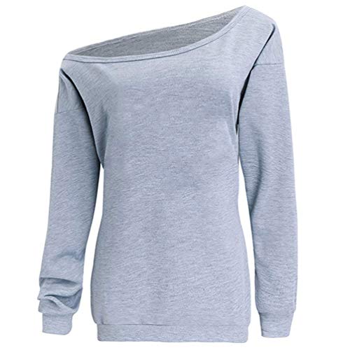 Women Off Shoulder Sweatshirt Slouchy Shirt Long Sleeve Pullover Tops Blue