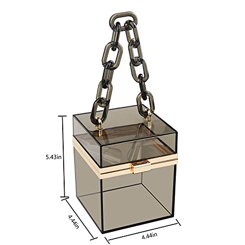 Women Acrylic Transparent Gold star Evening Bags Purses Clutch Vintage Banquet Handbag (Pink) Medium