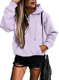 Womens Casual Hoodies Long Sleeve Drawstring Lightweight Solid Hooded Sweatshirt Button Loose Pullover Tops Fall Clothes with Pocket