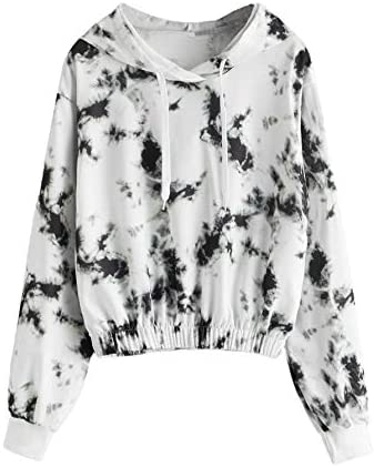 Women's Tie Dye Long Sleeve Hooded Sweatshirt Hoodies Drawstring Drop Shoulder Pullover