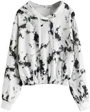 Women's Tie Dye Long Sleeve Hooded Sweatshirt Hoodies Drawstring Drop Shoulder Pullover
