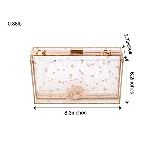 Women Acrylic Transparent Gold star Evening Bags Purses Clutch Vintage Banquet Handbag (Pink) Medium