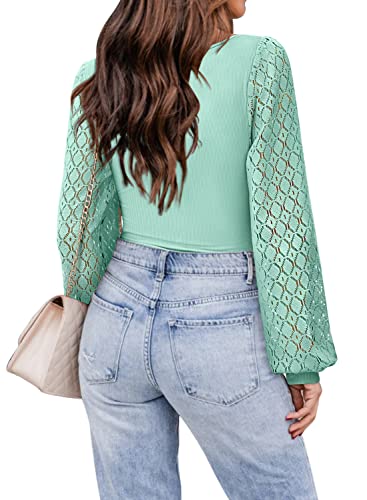 Women's Puff Sleeve Tops Mesh Sexy Casual Tee Shirts Blouses