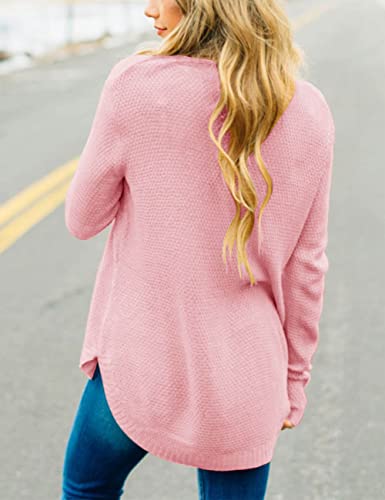 Women's Long Sleeve Oversized Crew Neck Solid Color Knit Pullover Sweater Tops Mocha