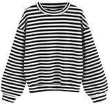 Women's Striped Sweatshirt Long Sleeve Round Neck Drop Shoulder Pullover Top