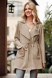Women's Casual Lightweight Jackets Long Sleeve Drawstring Waist Lapel Trench Coat Outwear with Pockets