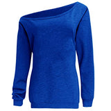 Women Off Shoulder Sweatshirt Slouchy Shirt Long Sleeve Pullover Tops Blue