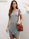 Women's Twist Dress V Neck Cut Out T Shirt Dress Short Sleeve Mini Midi Dresses