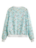 Women's Casual Floral Print Long Sleeve Pullover Tops Baby Blue