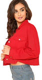 Women's Basic Long Sleeve Button Down Ripped Denim Jacket Outerwear